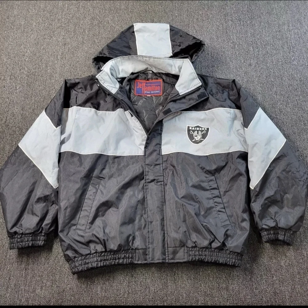 Vintage Oakland Raiders NFL Jeff Hamilton Winter Coat Jacket - Men’s LG - Picture 1 of 8